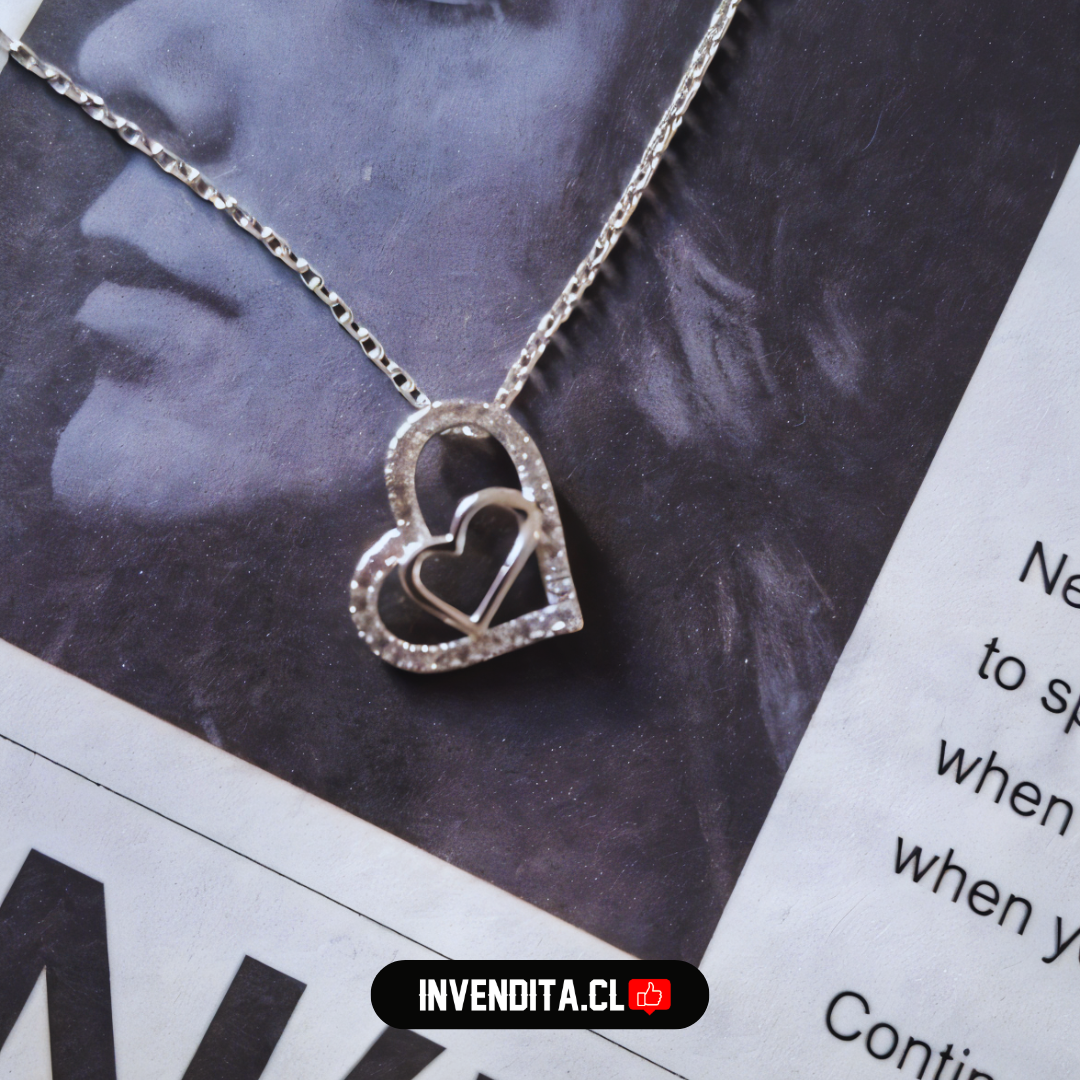 Collar de plata 925 doble corazón con circones