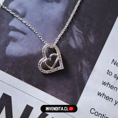 Collar de plata 925 doble corazón con circones