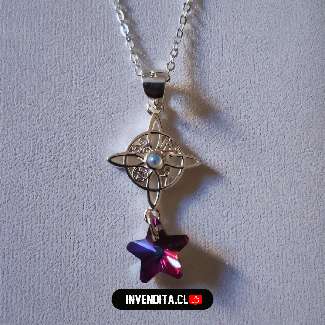 Collar de plata 925 nudo de brujas piedra luna estrella cristal hecho con Swarovski
