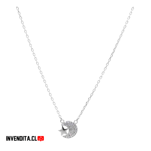 Collar de plata 925 luna con circones y estrella lisa