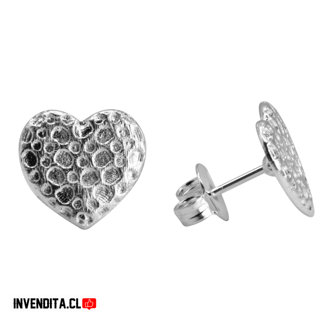 Aros enchapados en plata corazón martillado