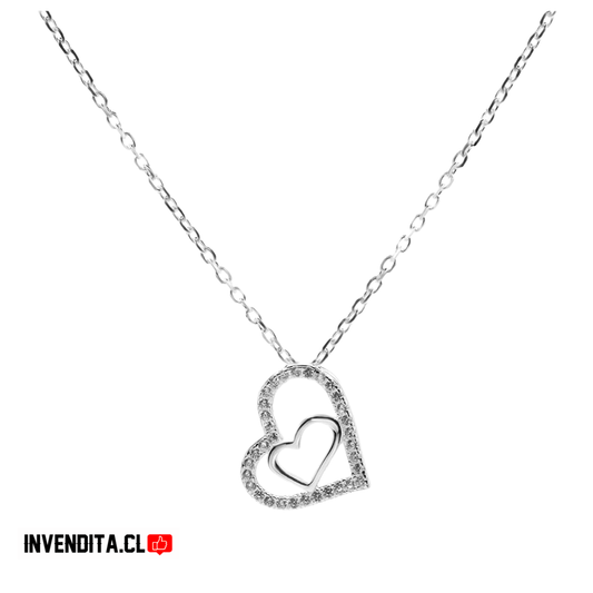 Collar de plata 925 doble corazón con circones