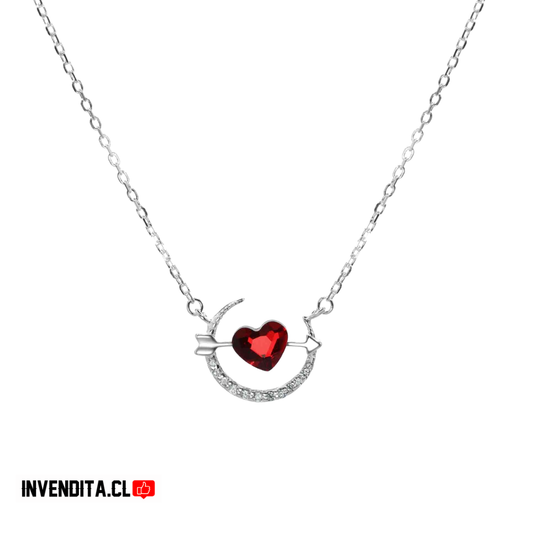 Collar de plata 925 modelo flechazo corazón rubí