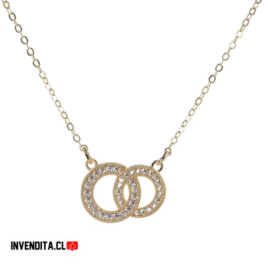 Collar enchapado en oro argollas cruzadas con circones