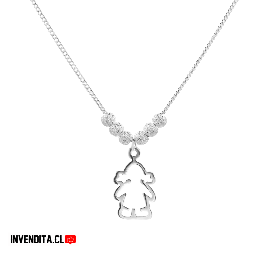 Collar de plata 925 figura niña con esferas satinadas