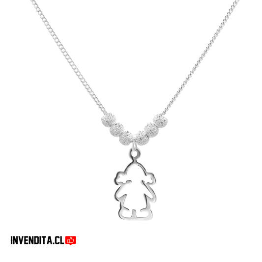 Collar de plata 925 figura niña con esferas satinadas
