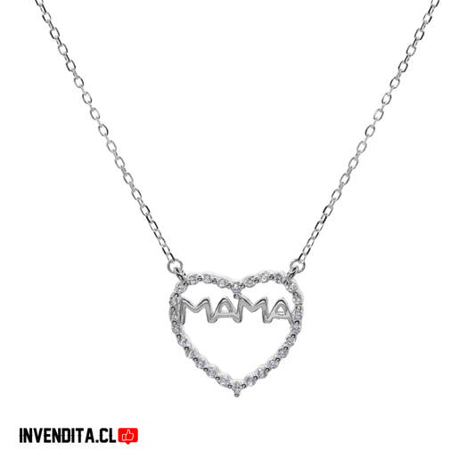 Collar de plata 925 figura corazón MAMÁ con circones