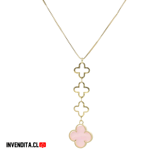 Collar enchapado en oro modelo figuras de flores y placa flor rosa