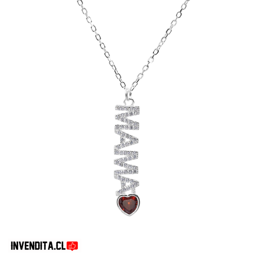 Collar de plata 925 dije MAMÁ con corazón de circón