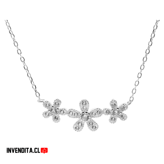 Collar de plata 925 trío de flores con circones incrustados