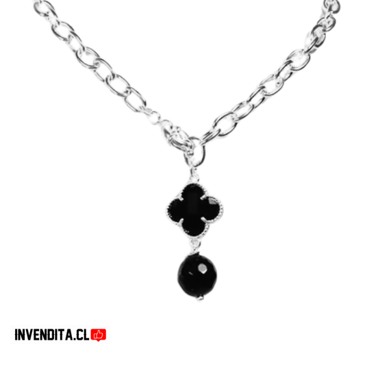 Collar de plata 925 cadena con flor y esfera negra