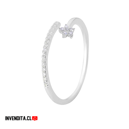 Anillo enchapado en plata flor de estrella con banda de circones