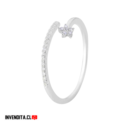 Anillo enchapado en plata flor de estrella con banda de circones