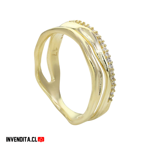 Anillo enchapado en oro bandas con serie de microcircones