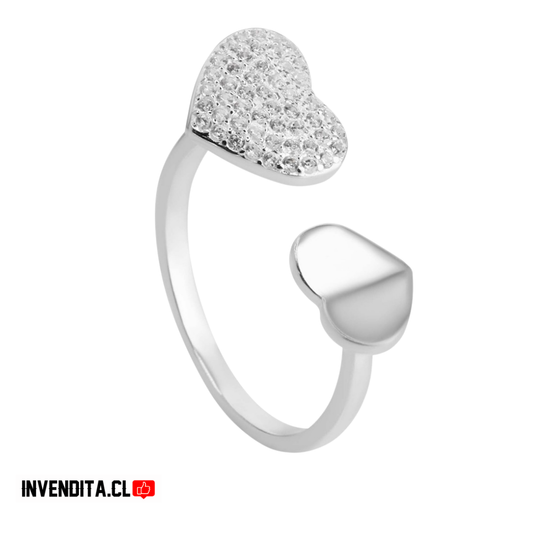 Anillo de plata 925 modelo abierto de puntas corazón de placa y microcircones