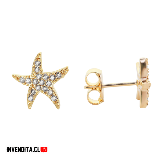 Aros enchapados en oro diseño estrella de mar con circones