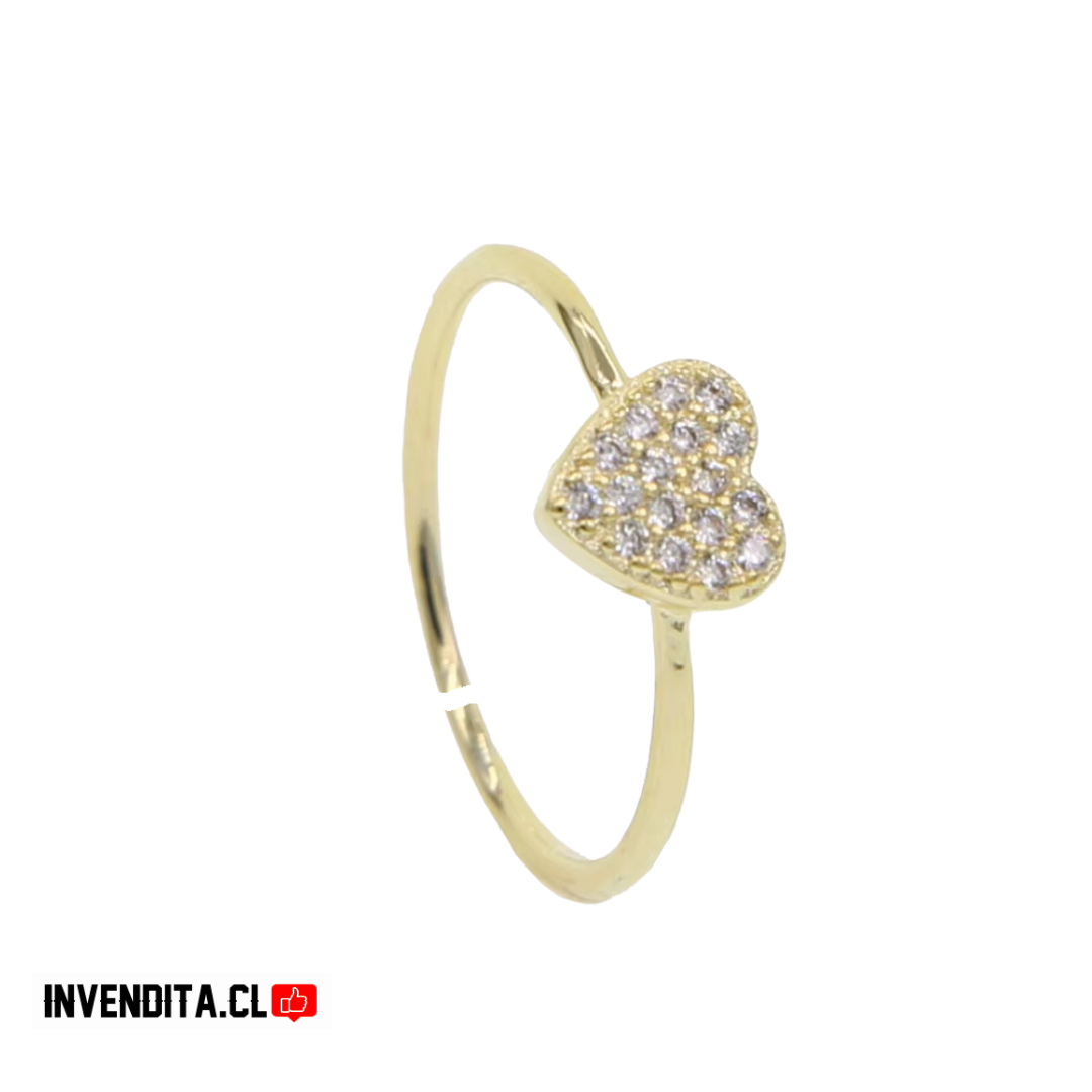 Anillo enchapado en oro diseño corazón con circones