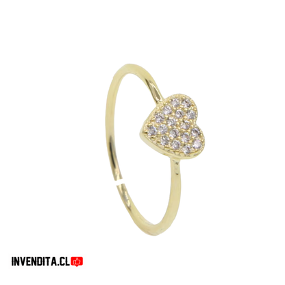 Anillo enchapado en oro diseño corazón con circones