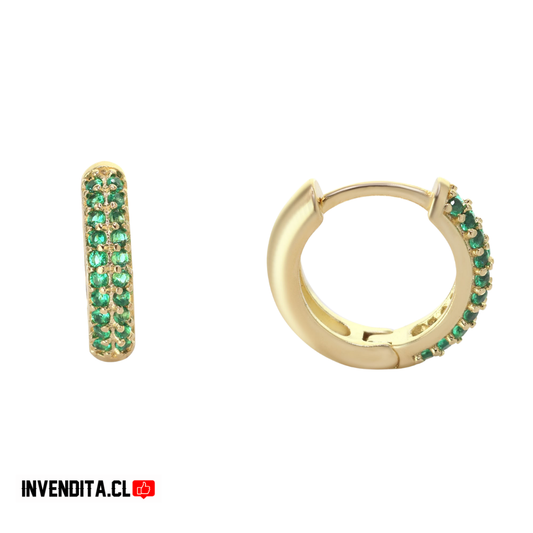 Aros enchapados en oro argollas con circones esmeralda