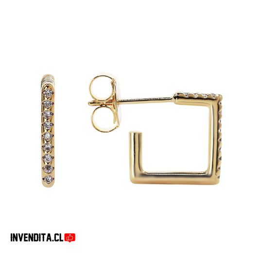 Aros enchapados en oro argollas cuadradas con circones