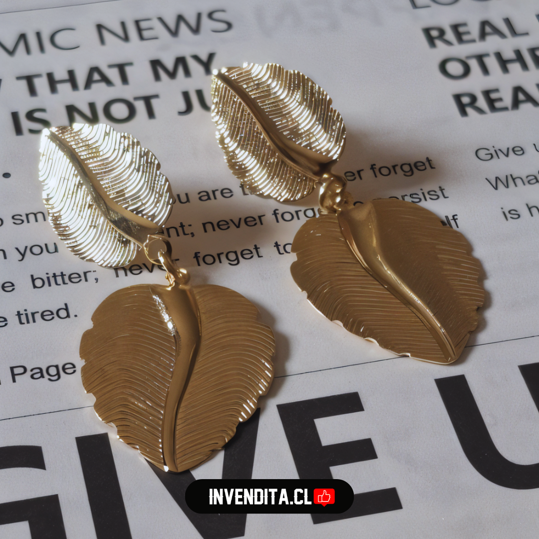 Aros enchapados en oro diseño placas de hojas