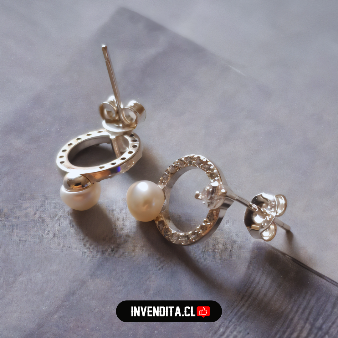 Aros de Plata 925 circulo con circones y perla