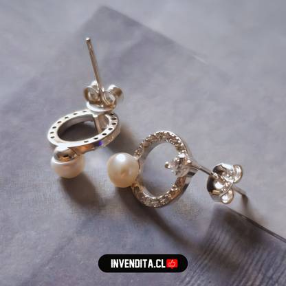 Aros de Plata 925 circulo con circones y perla