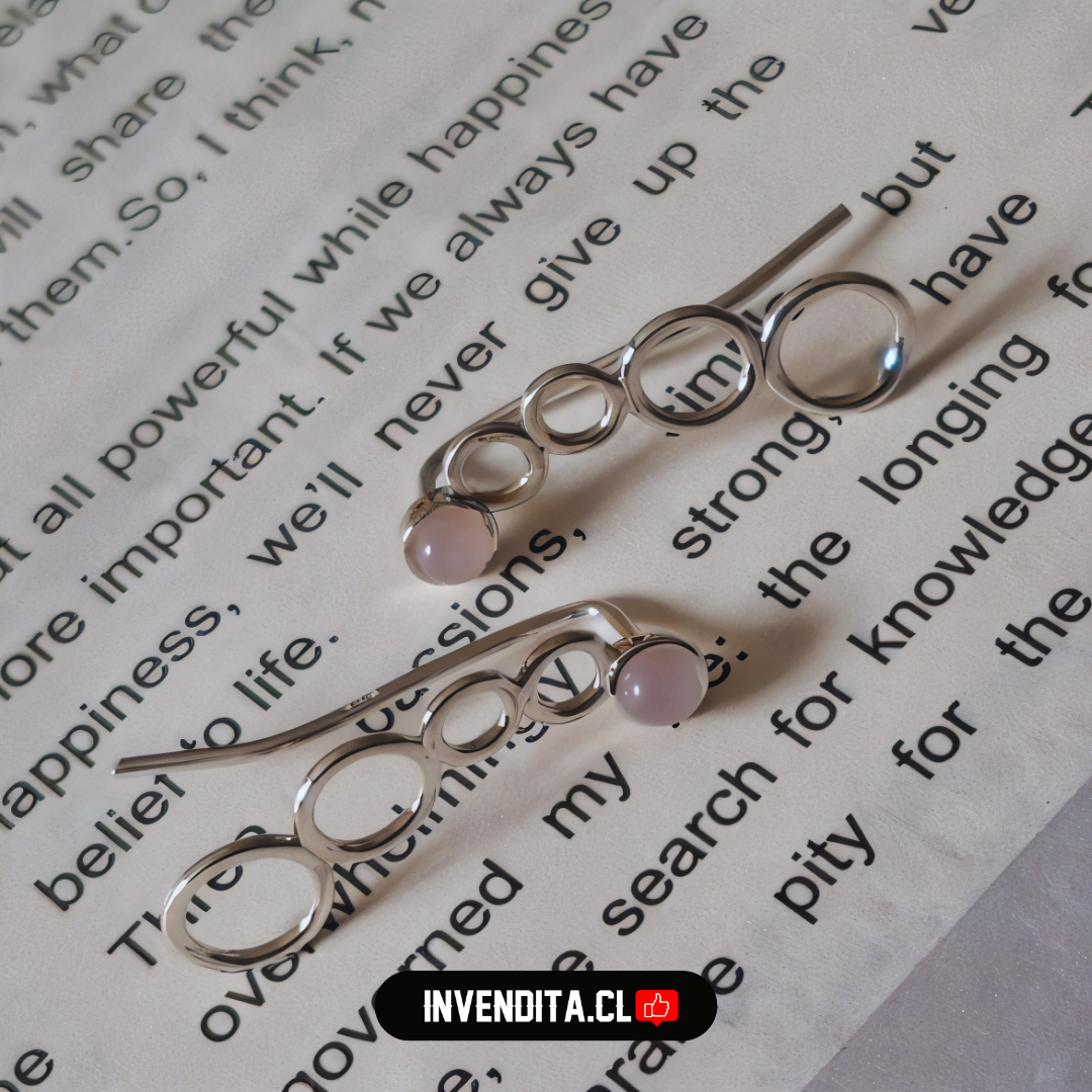 Aros de plata 925 trepadores de círculo con piedra de cuarzo rosa