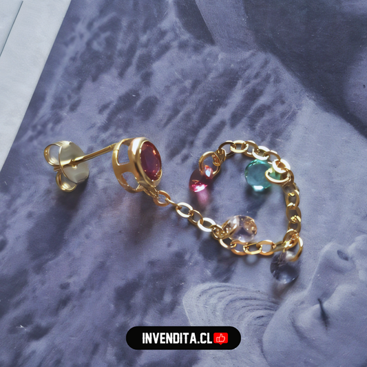 Aros enchapados en oro gran circón rubí y mini circones de colores