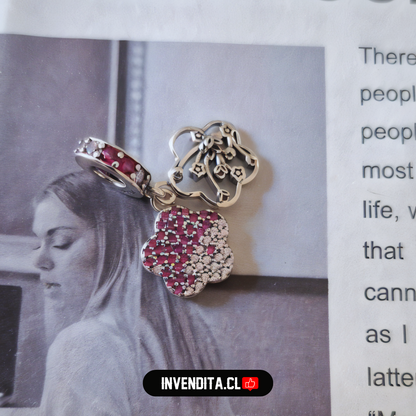 Charm estilo pandora flores pink circones