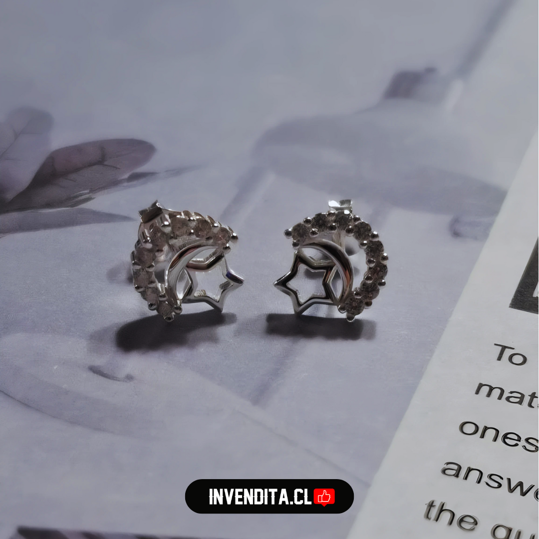 Aros de plata 925 figuras de estrella y luna con circones