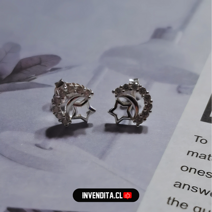 Aros de plata 925 figuras de estrella y luna con circones