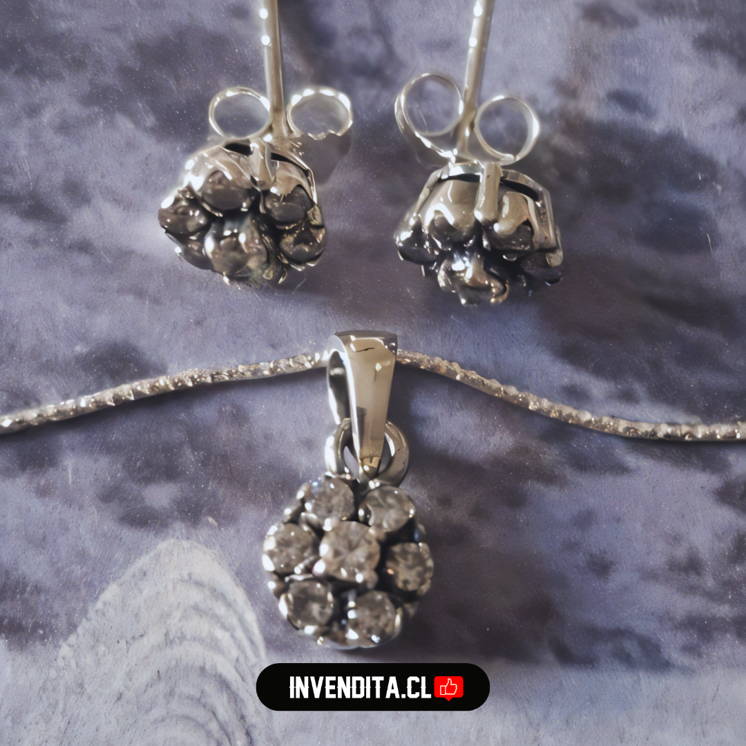 Conjunto de plata 925 trio de circones floreados