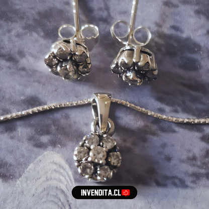 Conjunto de plata 925 trio de circones floreados