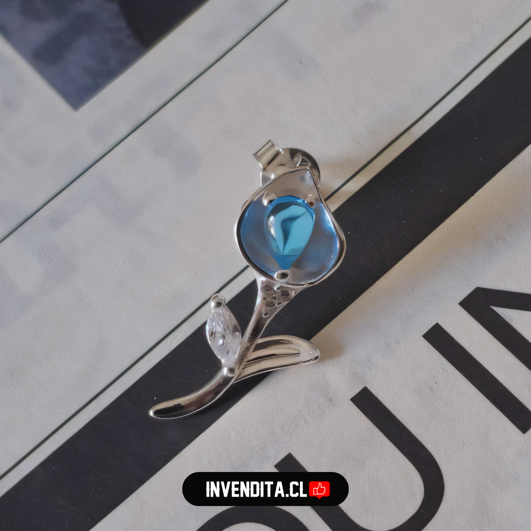 Aros de plata 925 flor con circones y cristal celeste