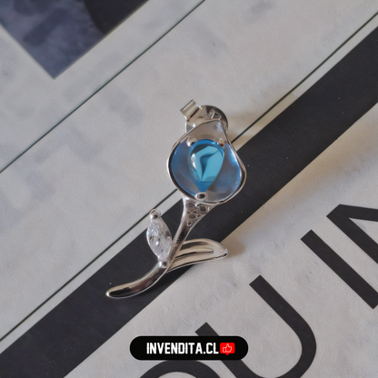 Aros de plata 925 flor con circones y cristal celeste