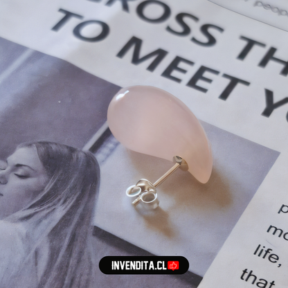 Aros de plata 925 gota chunky cuarzo rosa