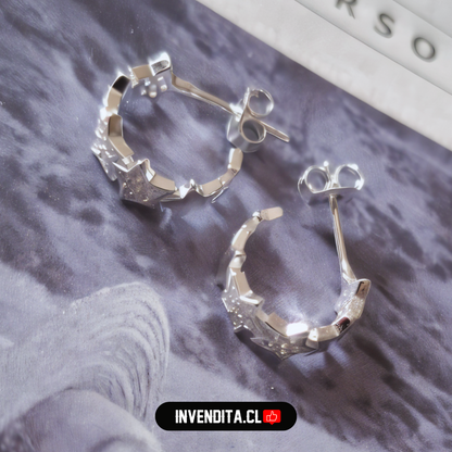Aros de plata 925 semi argollas de estrellas