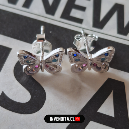 Aros de plata 925 Mariposas con circones de colores