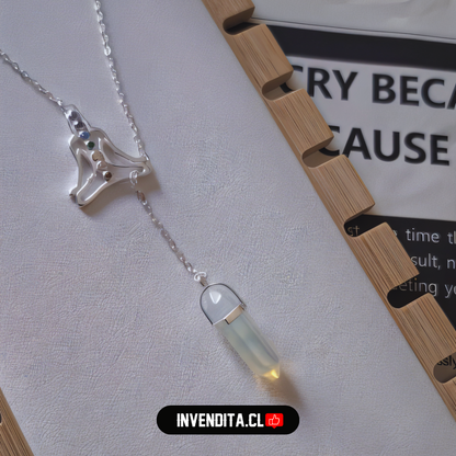 Collar de plata 925 diseño posición de loto 7 chakras con piedra luna