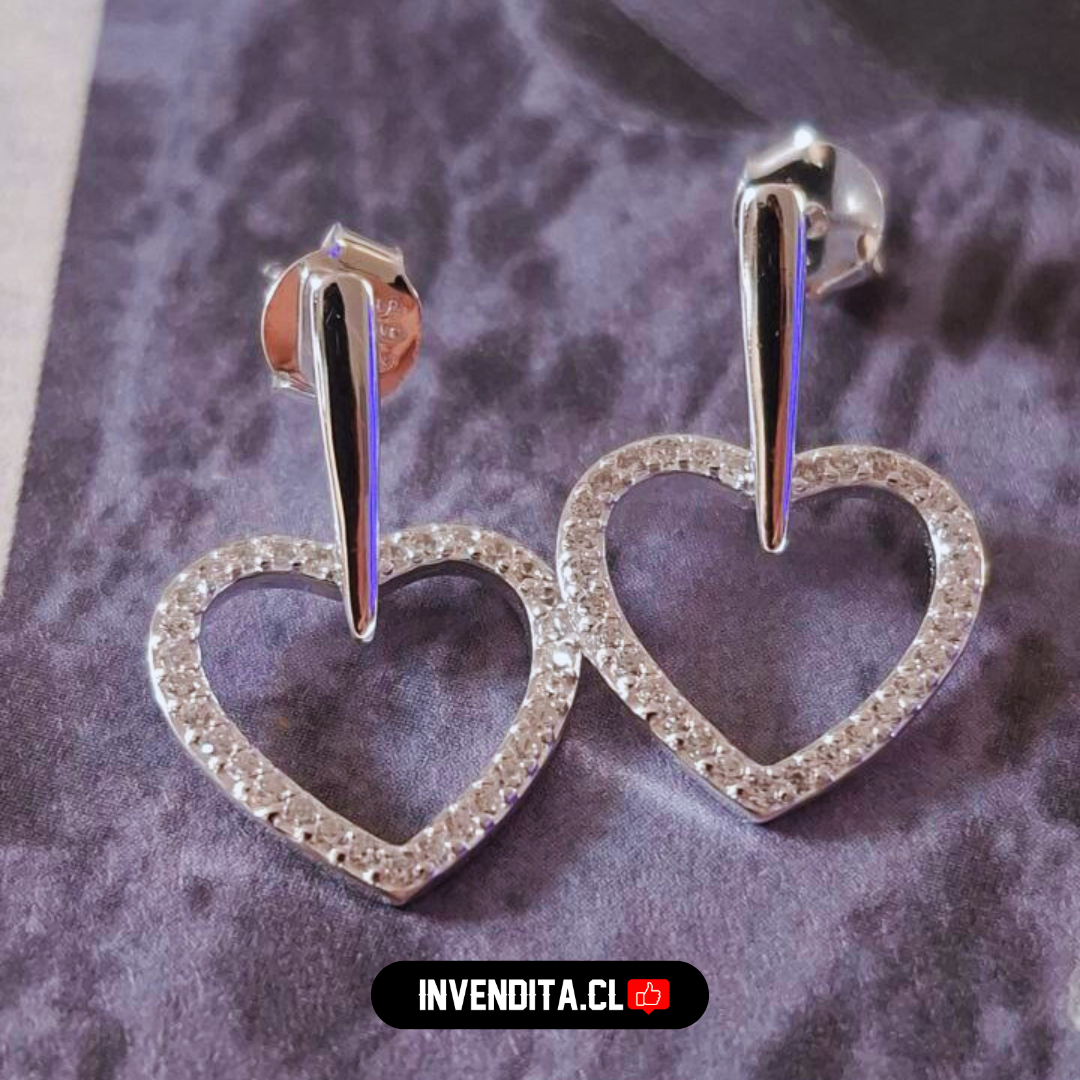 Aros de plata 925 diseño varita con figura de corazón