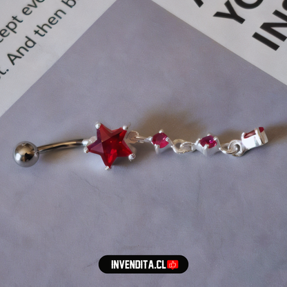 Aro de plata 925 Piercing ombligo estrella con circones de rubí