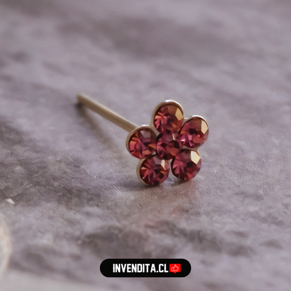 Aros de plata 925 piercing flor con circones rosas