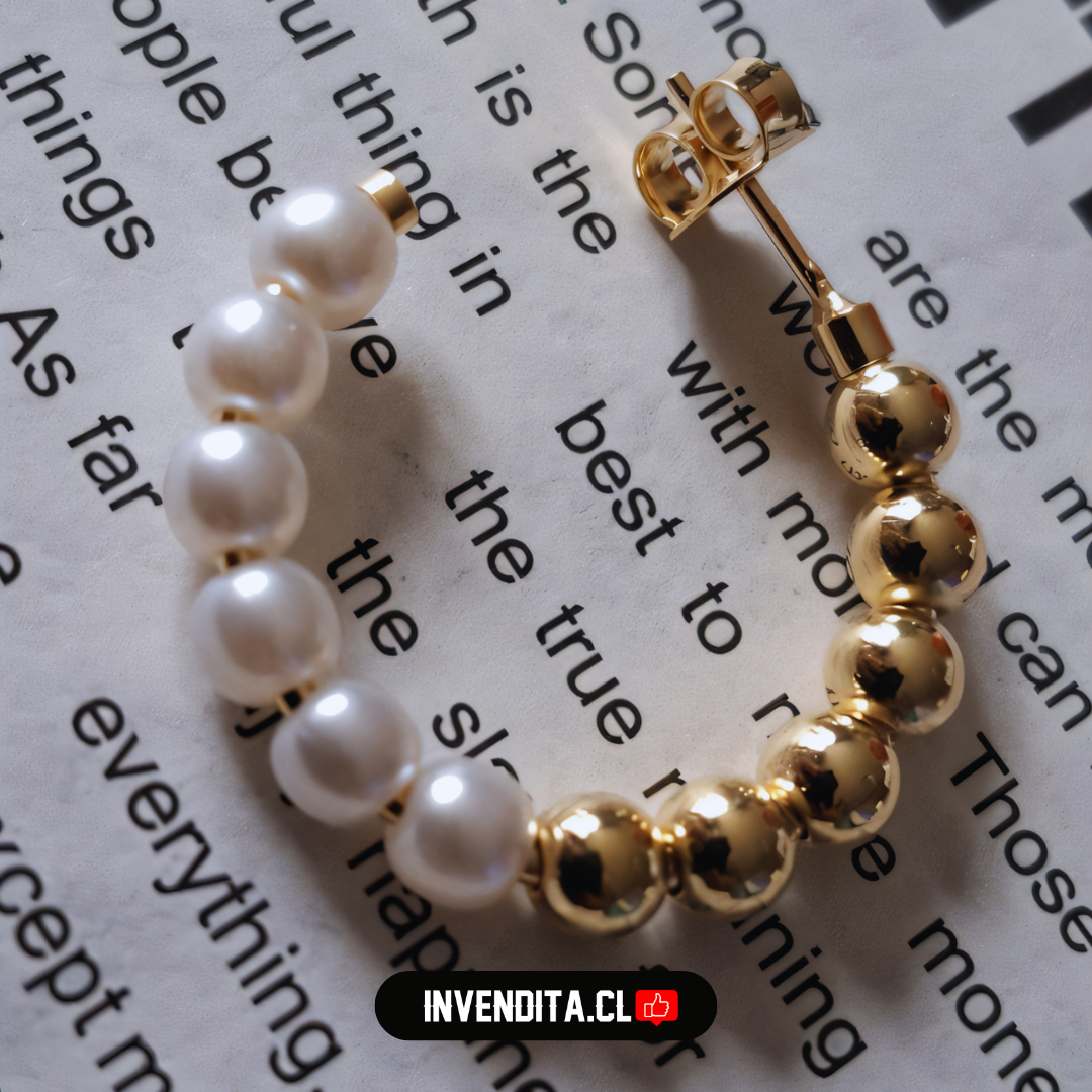 Aros enchapados en oro argollas esferas lisas con perlas de imitación