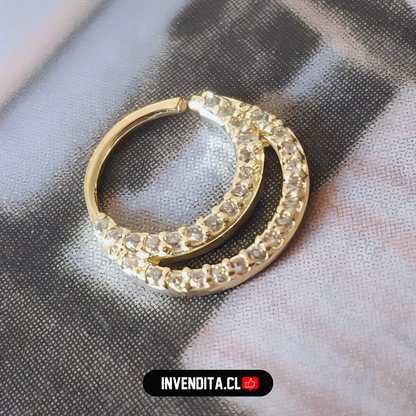 Aros enchapados en oro piercing septum con circones
