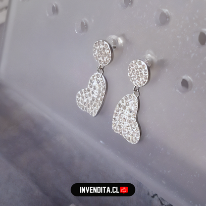 Aros de plata 925 estilo botón y colgantes corazón