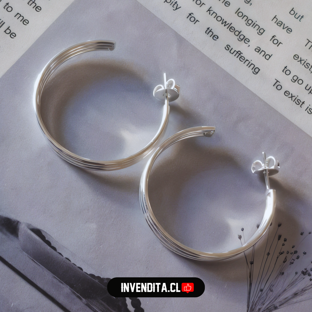 Aros enchapados en plata diseño argollas triple banda lisa