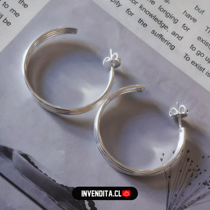 Aros enchapados en plata diseño argollas triple banda lisa