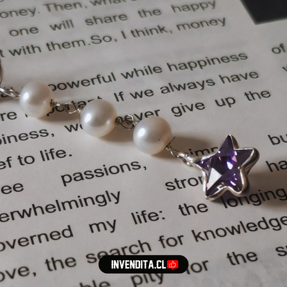 Aros de plata 925 perlas con estrella lila
