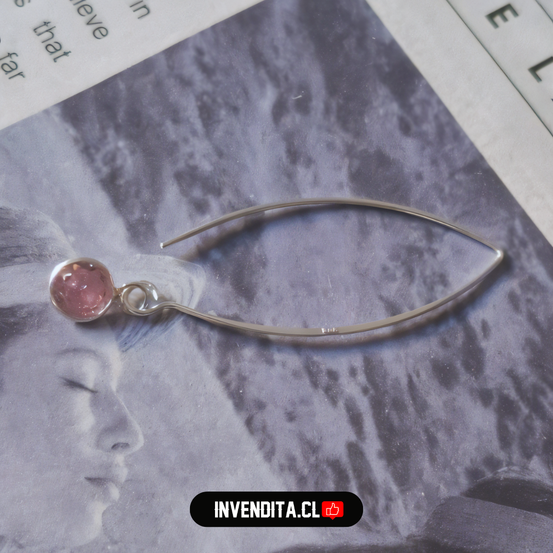 Aros de plata 925 estilo gancho con circón rosa